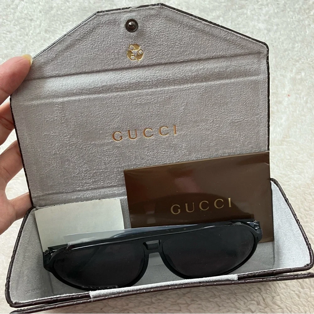 NWB Authentic Gucci GG 1646/s Unisex Aviator Sunglasses Black Brown - Picture 6 of 8